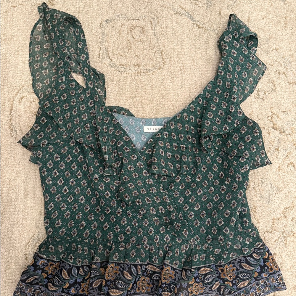 Veronica Beard Green Patterned Blouse - image 1